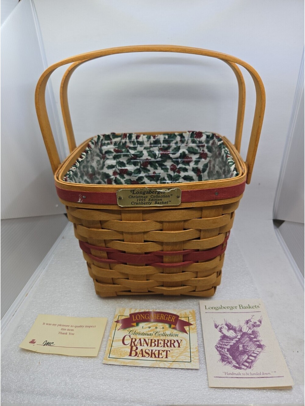 Longaberger Christmas Collection 1995 Edition Cranberry Basket w Liners